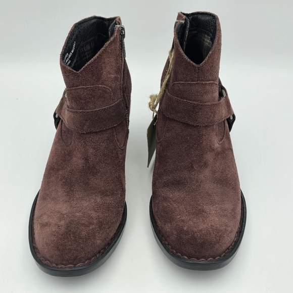 NWT Born Carmel Harness Suede Ankle Booties, Burgundy/Wine, Women's Size 6 - Picture 6 of 16